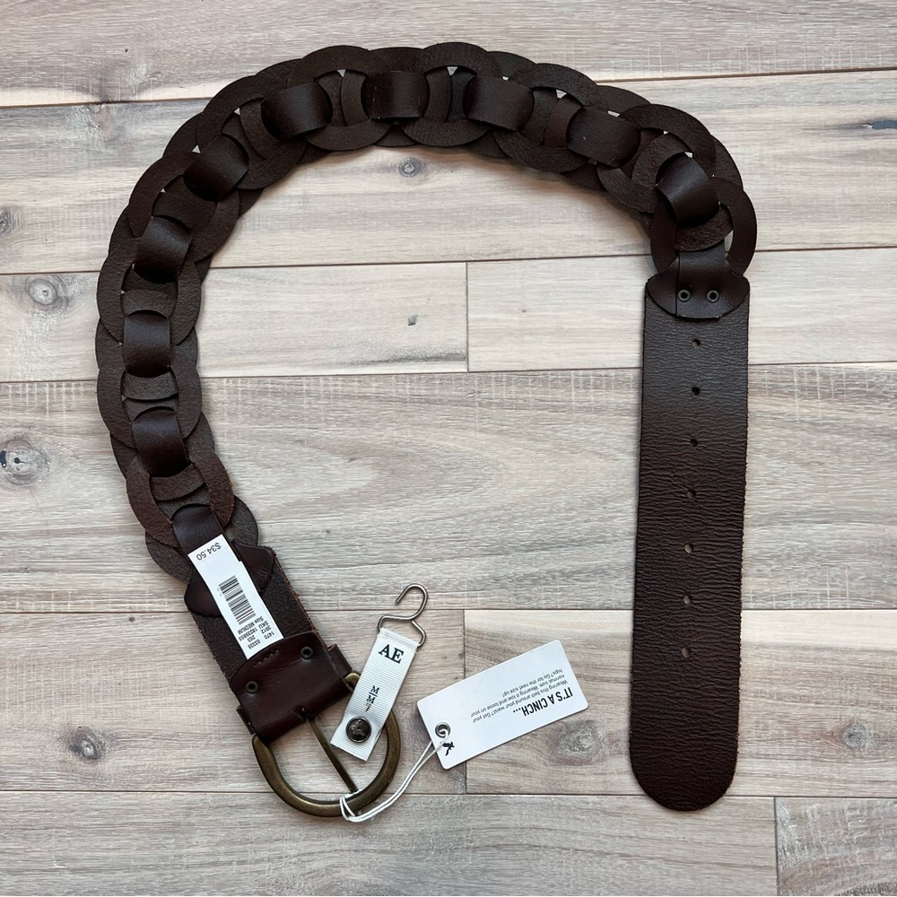 NWT American Eagle wide woven leather belt Medium - Picture 2 of 5